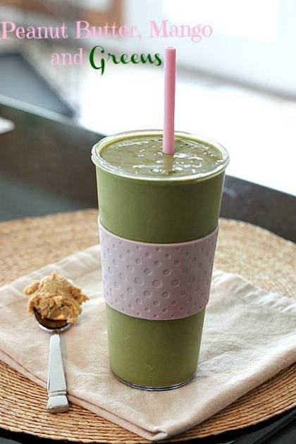 peanut butter mango and greens smoothie